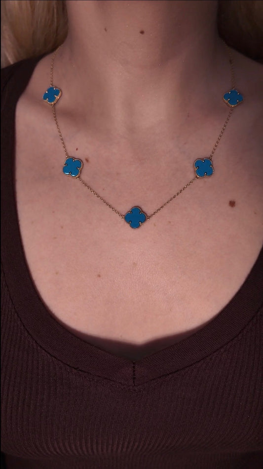 Gold Clover Necklace 14k - blue