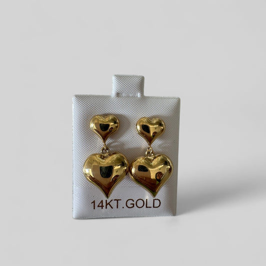 Heart doubled earrings gold 14 kt